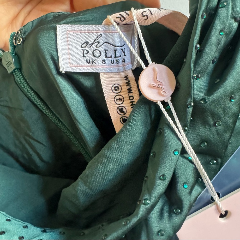 NWT Princess Polly | Emerald Cowl Neck Mini Dress Rhinestone Embellished Size 4 - Picture 5 of 6